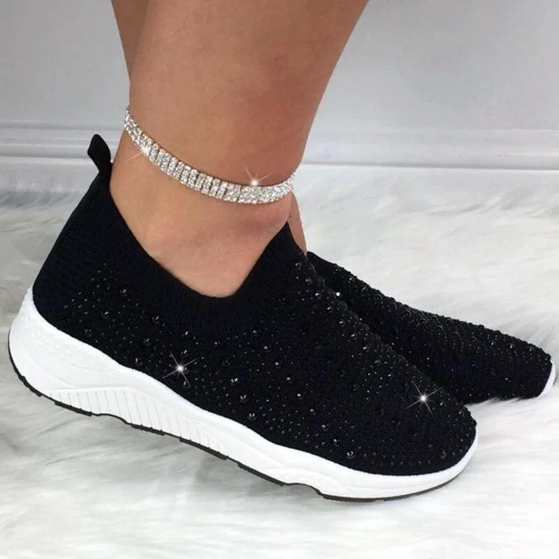 Chicvane Women's Rhinestone Slip On Sneaker Running Shoes