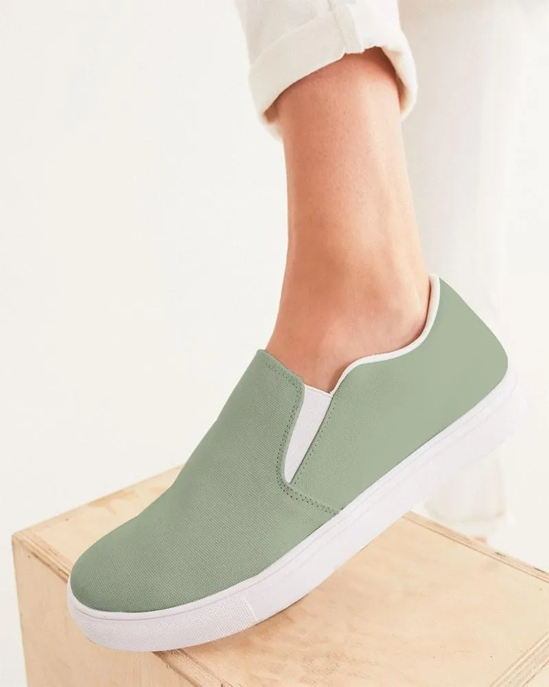 Shaded Pale Pastel Warm Green Gray Slip-On Canvas Sneakers | Women's | C15M0Y30K30