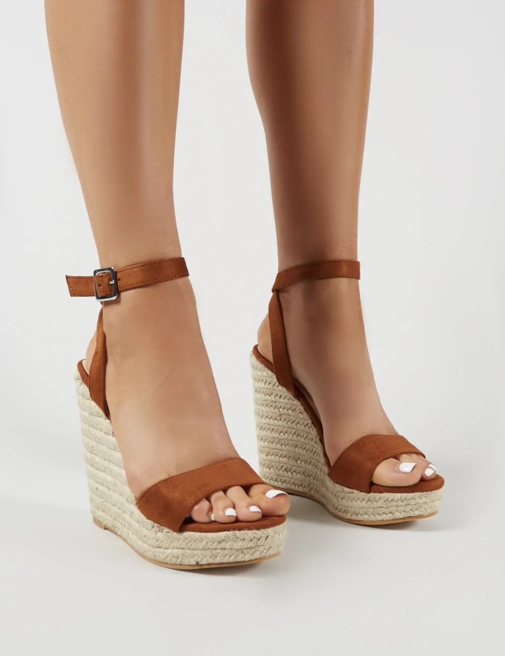 Sydney Espadrille Wedges in Tan Faux Suede